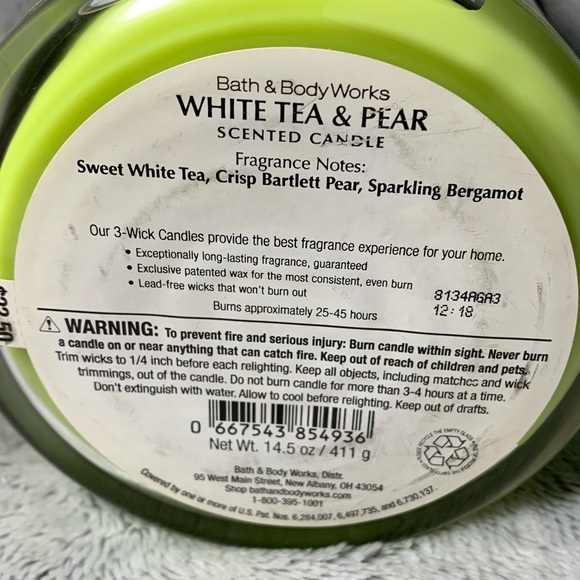 White Tea & Pear 3-Wick Candle from Bath & Body Works (2018) BBW - Picture 3 of 3